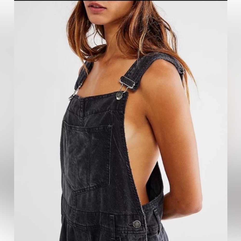 free people black slouchy overalls